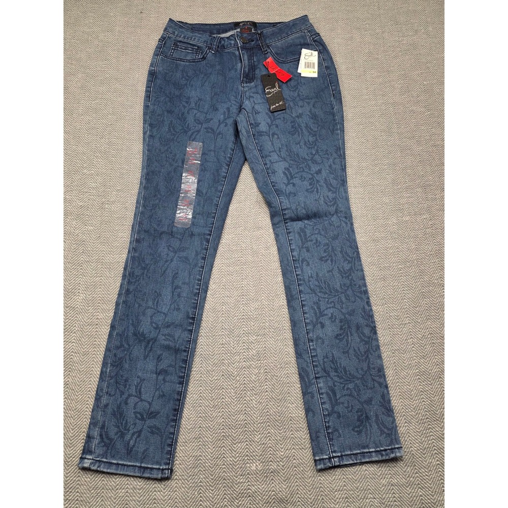 Earl Jean Womens Blue Floral Damask Skinny Jeans EW17288SKIP Size 4 NWT
